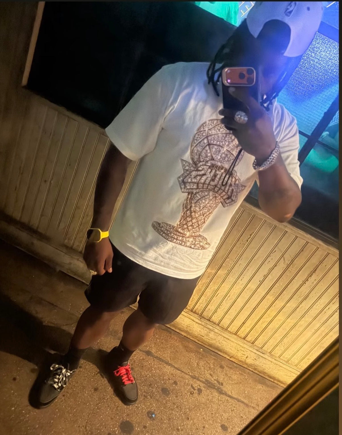 “VVS Chip Shirt Swarovski” Pre-Order Yellow Gold Swarovski Iced Out Allow 2 weeks shipping time.